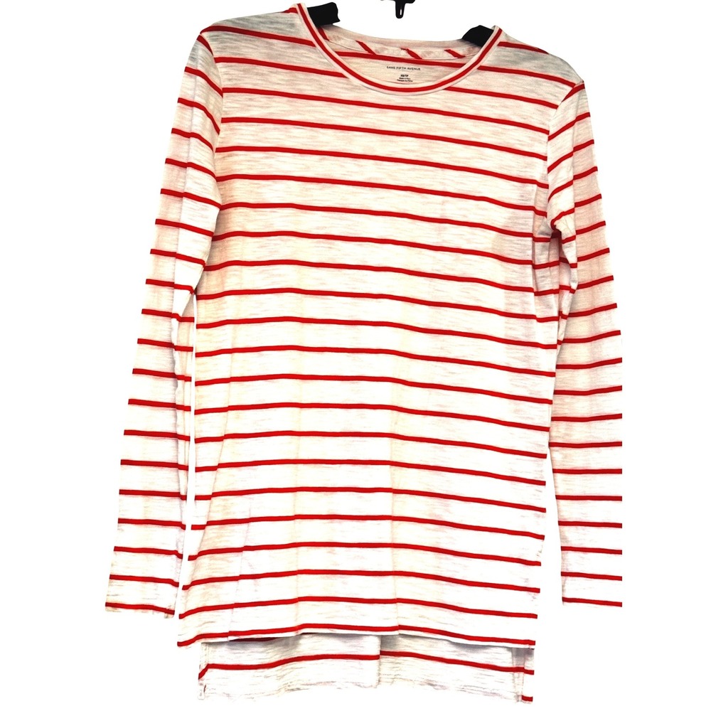 Saks Fifth Avenue Red White Striped Long Sleeve Tee High Low Hem XS